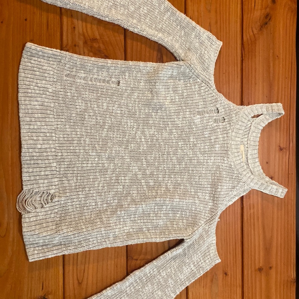 Distressed Cold Shoulder Sweater, Hollister, M